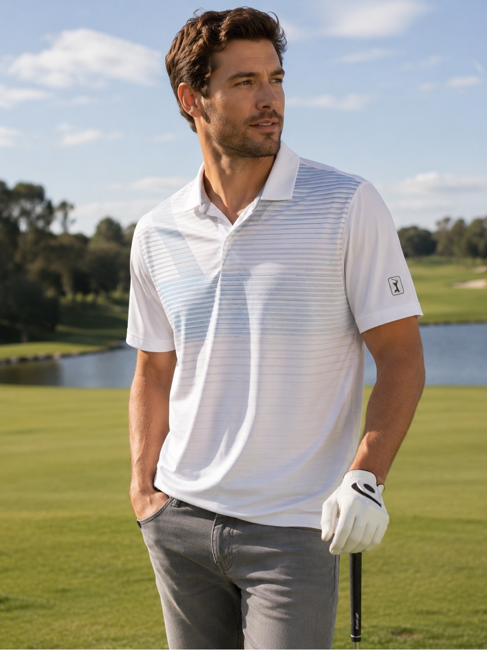 ⛳️🏌️‍♀️ PGA TOUR Performance Golf Polo Shirt | White & Blue Athletic Fit | Large